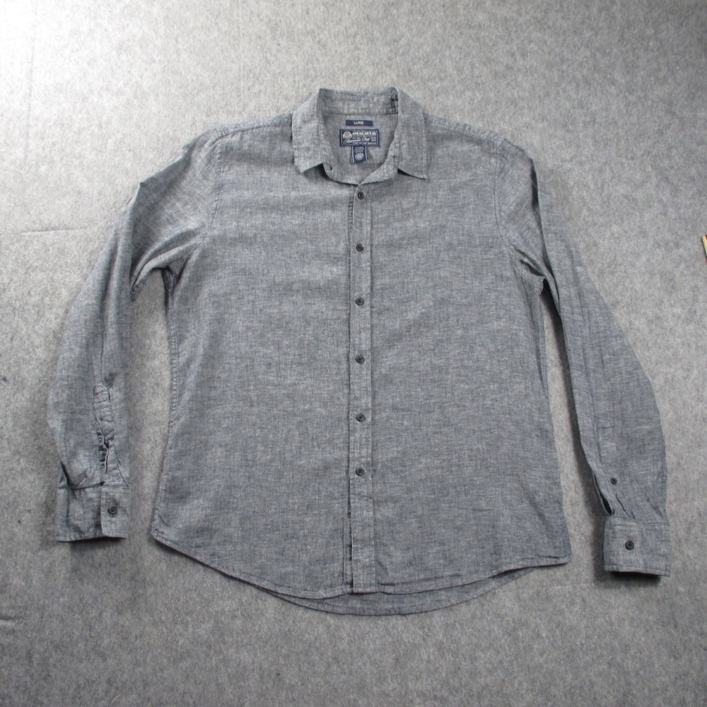 American Rag Long Sleeve Button‎ Down Shirt Mens L Grey Linen Cotton Blend